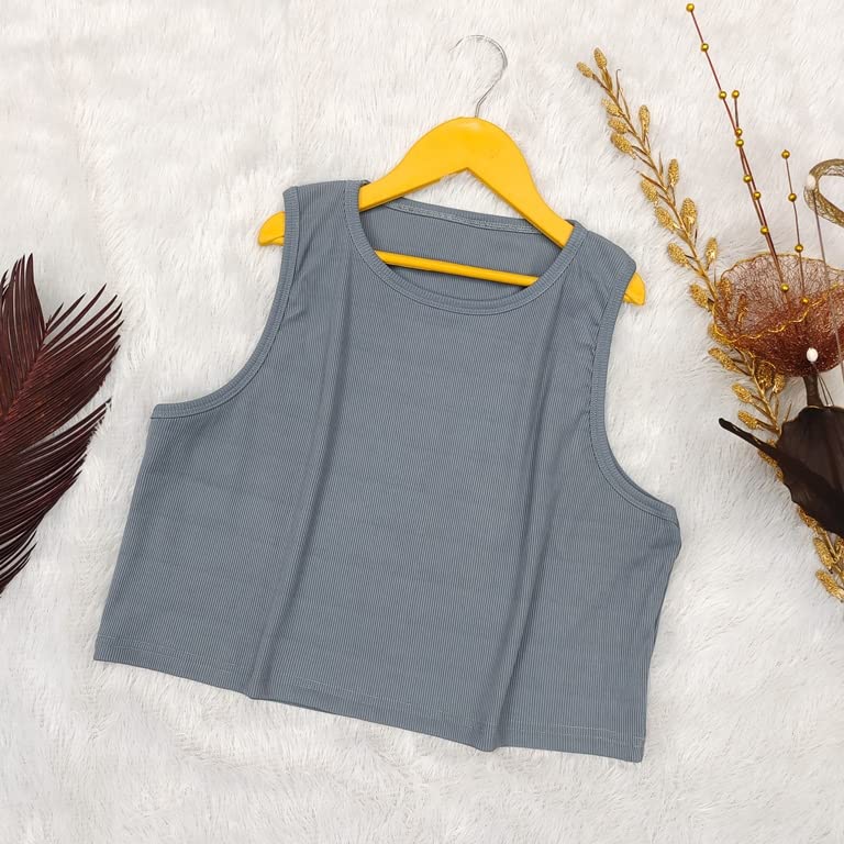 Image of Leriya Fashion Women's & Girls' Solid Asymmetrical Round Neck Cotton & Rayon Crop Top