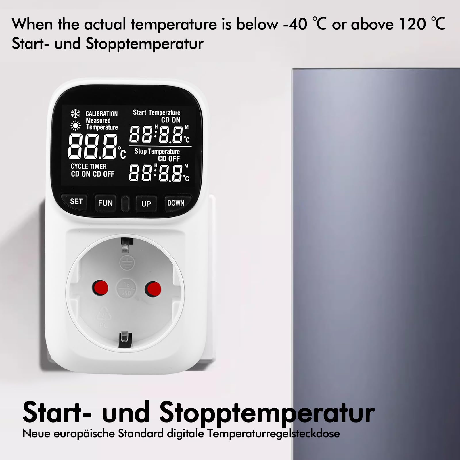 Regulador de temperatura digital 230 V con sensor, calefacción, refrigeración, termostato, toma de corriente, interruptor de temperatura con temporizador, alarma para invernadero, acuario, terrario,
