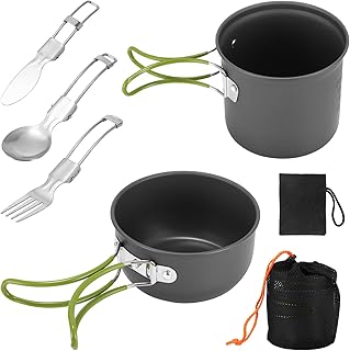 Palmcee Camping Cooking Set, Portable Camping Outdoor Cookware Mess Kit with Storage Bag, Non Stick Foldable Aluminium Cookware Kit, Lightweight Camping Cooking Equipment for Camping Picnic Hiking