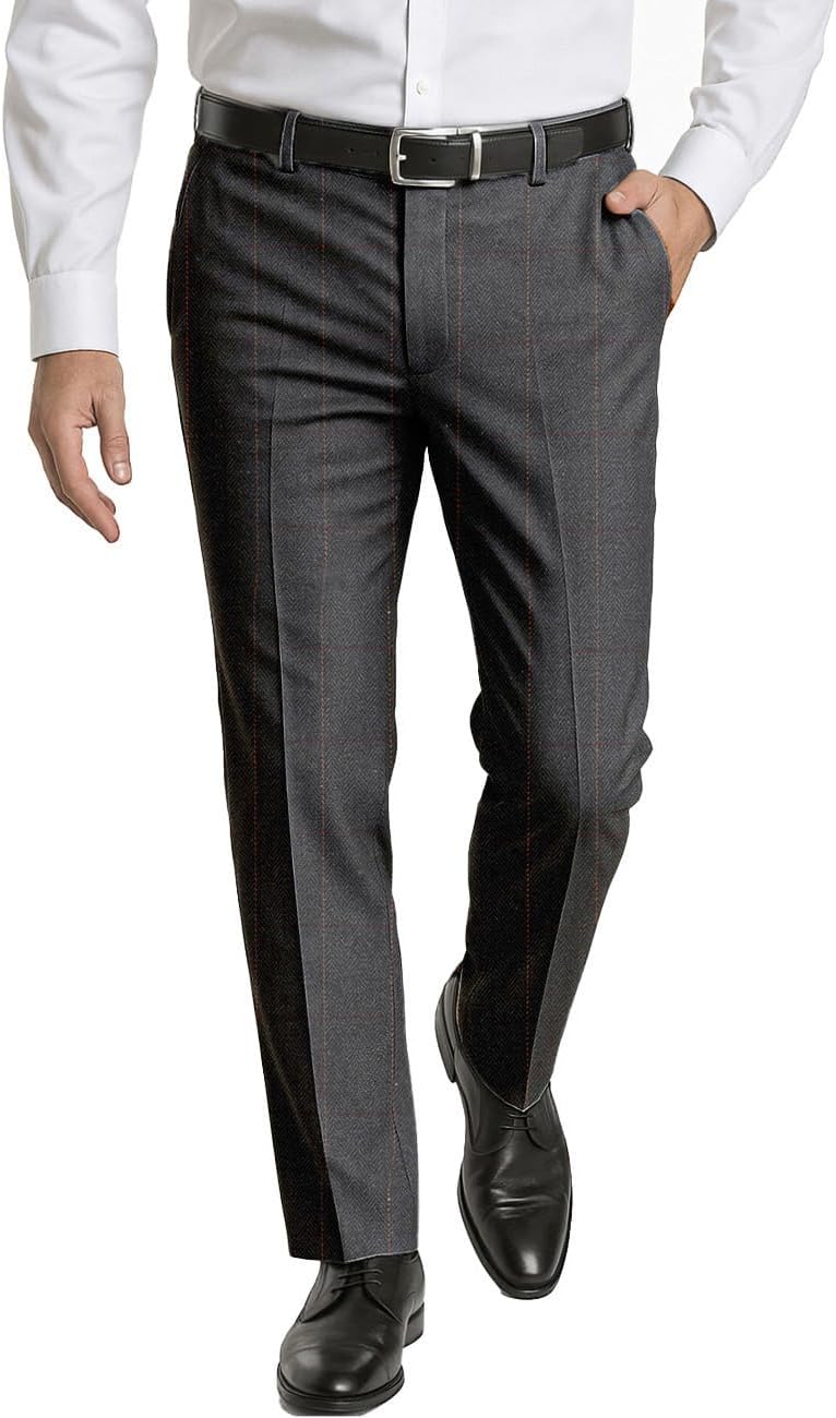 Men's Dress Pants Tweed Plaid Classic Fit Siut Separates Slim Stylish Wool Casual Business Suit Pants