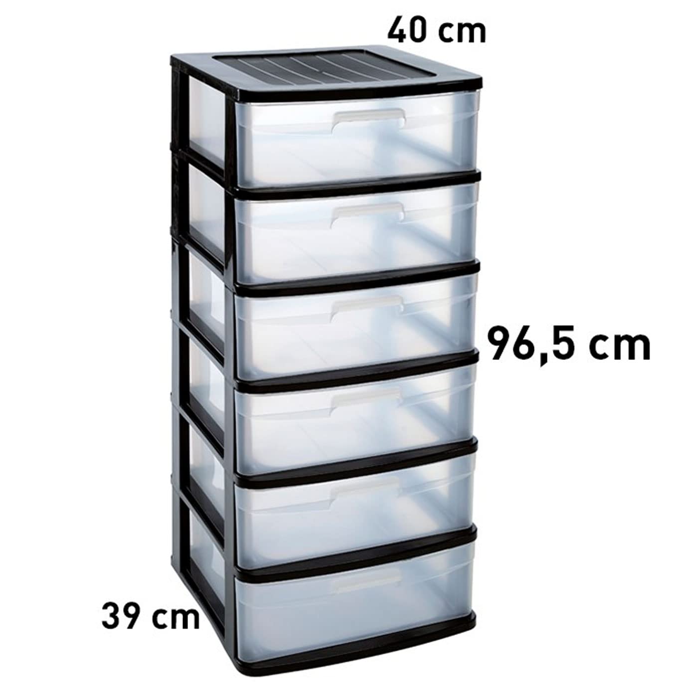 Acan Tradineur - Cajonera de almacenaje Sena, 6 cajones opacos, plástico, torre de ordenación multiusos, hogar, 96,5 x 40 x 39 cm, negro