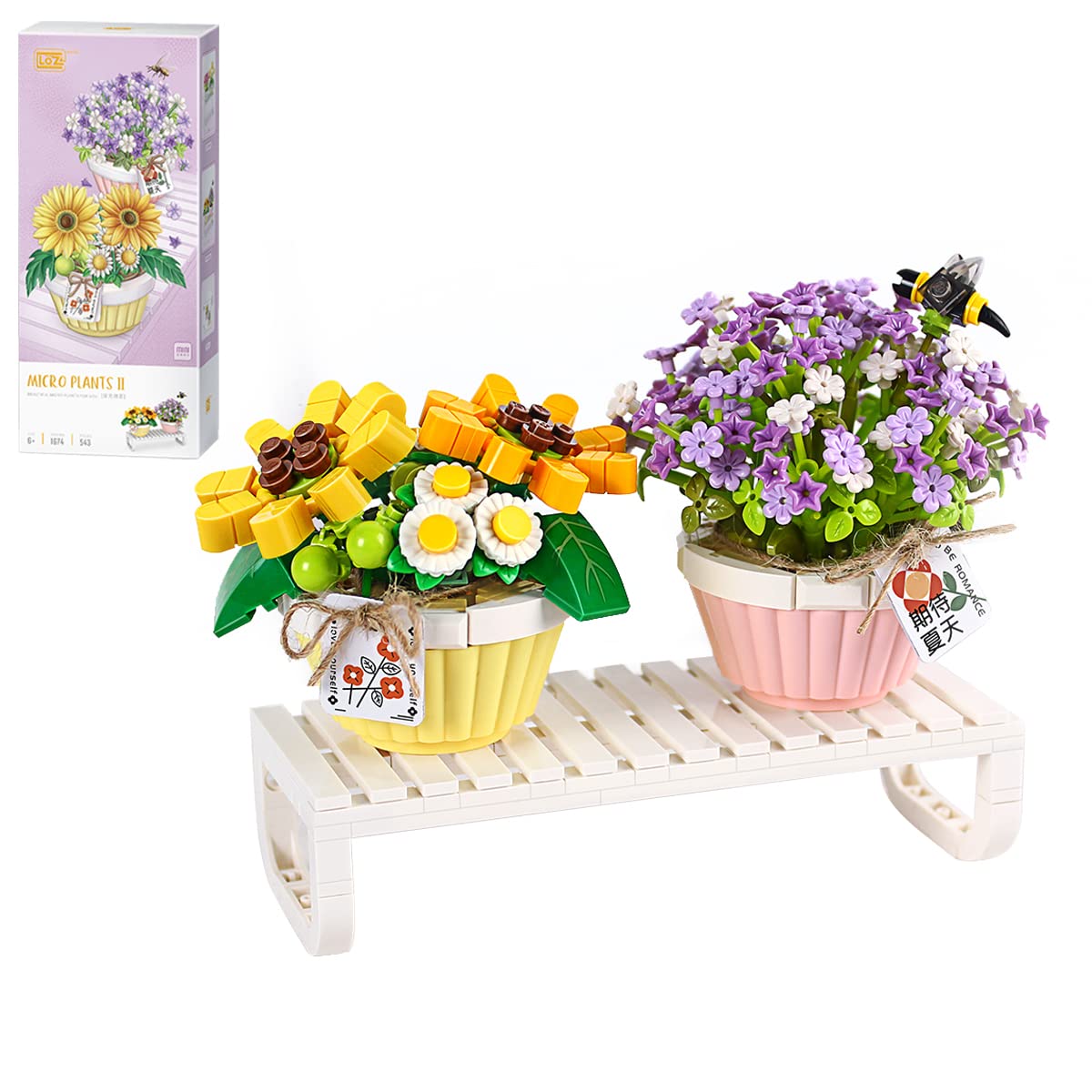 Bonsai Building Blocks Kit, Creative DIY Home Décor Mini Particle Botanical Collection Building Toy Set for Adults Kids (Violet 543pcs)