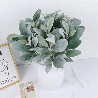 Plcnn 10Pcs Artificial Flocked Lambs Ear Faux Lambs Greenery Stems Silk Plants Leaves Table Arrangement Stems Bouquet for Floral Arrangement
