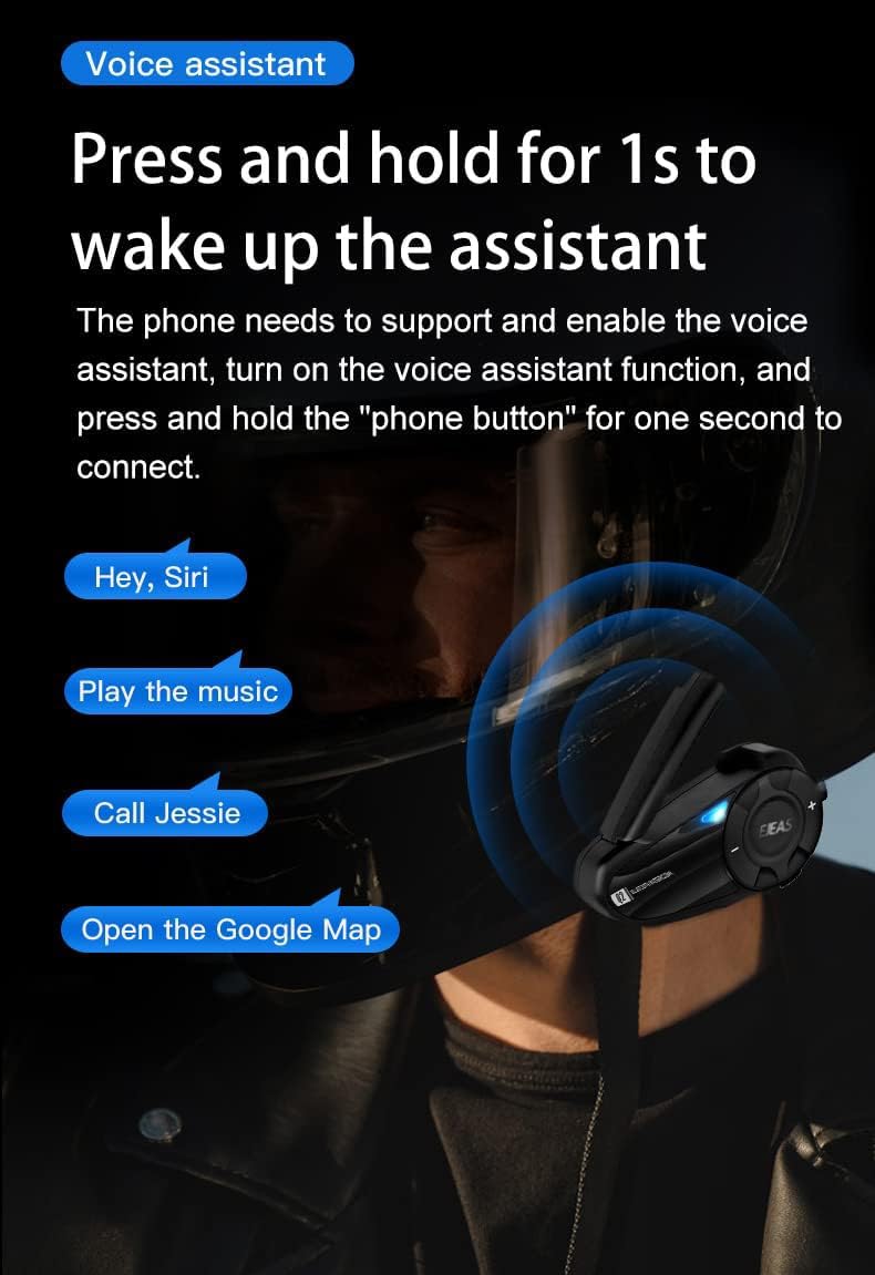 Intercomunicador de Casco Motocicleta Bluetooth 5.1, Auriculares Intercomunicador Manos Libres por Voz, Hi-Fi Sonido Estéreo,Función FM, Anti-interferencia Auriculares Moto