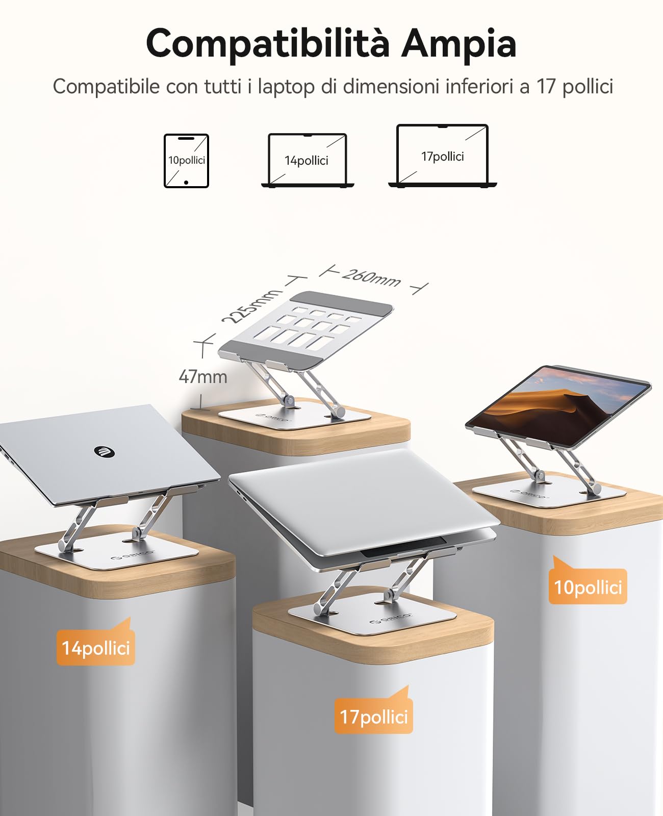 ORICO Supporto PC Portatile, Laptop Stand Ergonomico e Ventilato, Altezza Regolabile e Design Pieghevole, Supporto Laptop Scrivania per MacBook Air, Pro e Notebook da 10"-17" - ST11, Argento