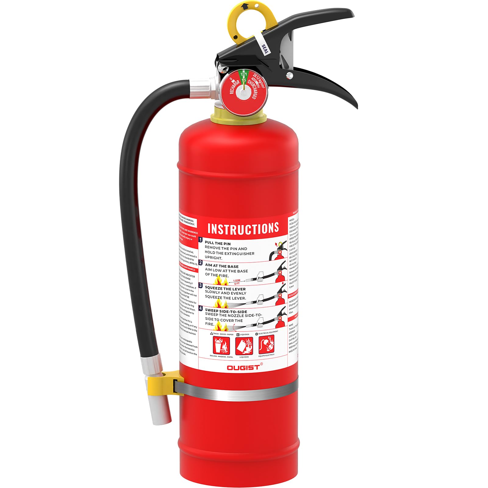 Ougist ABC Dry Powder Fire Extinguisher, 5 lb – 2-A:10-B:C Rated for Home, Office & Vehicle, Quick Release, Easy-Grip Handle, Ideal for Electrical & Grease Fires, Car Extinguisher, Model FF2KG
