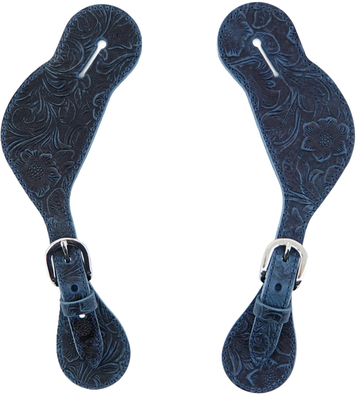 Jeereal Leather Western Spur Straps for Cowboy | Men and Women's Boots Equipment | Double Ply Reinforced Stitching Spur Straps (Navy Blue | Pattern)