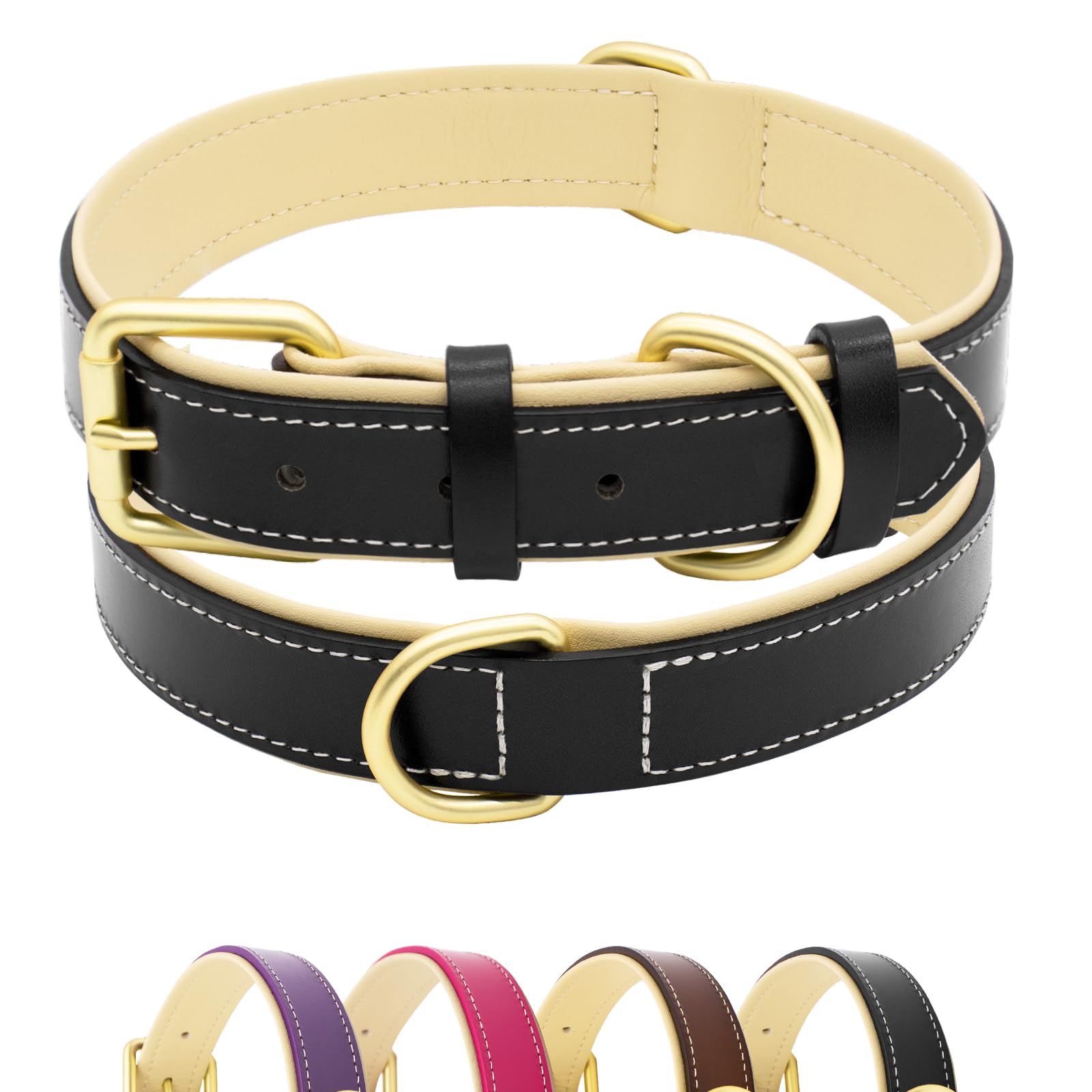 Furry friends Collar de perro de piel, resistente, collar de piel auténtica, acolchado suave, para perros grandes, medianos y pequeños (negro, S- 28-38 cm)