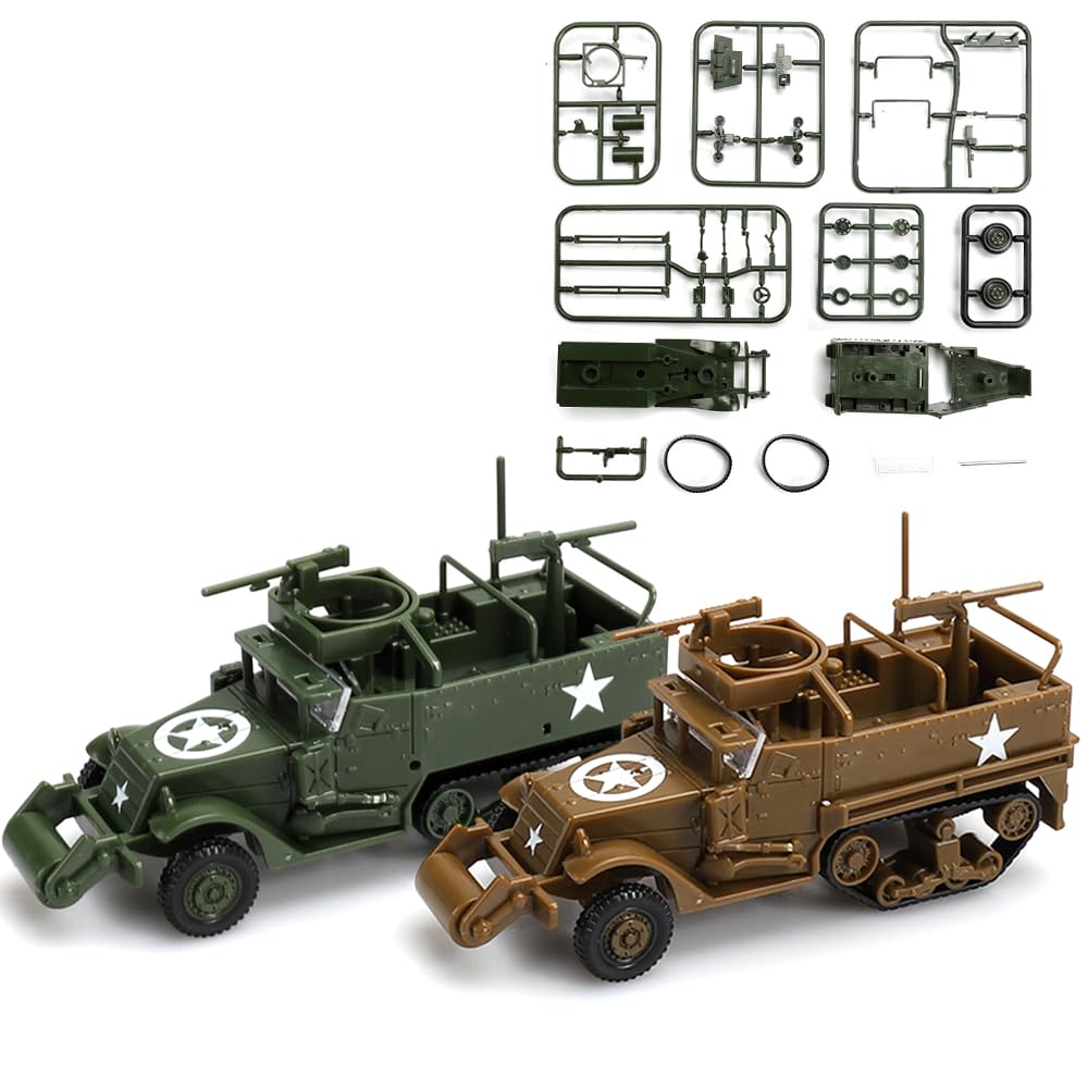 ViiKONDO 1/72 Scale Model Kit Military Vehicle Toy WWII US M3A1 Half-Track Armored Truck Army Assembly Tabletop Wargame Diorama Hobby Building (Green/Tan)