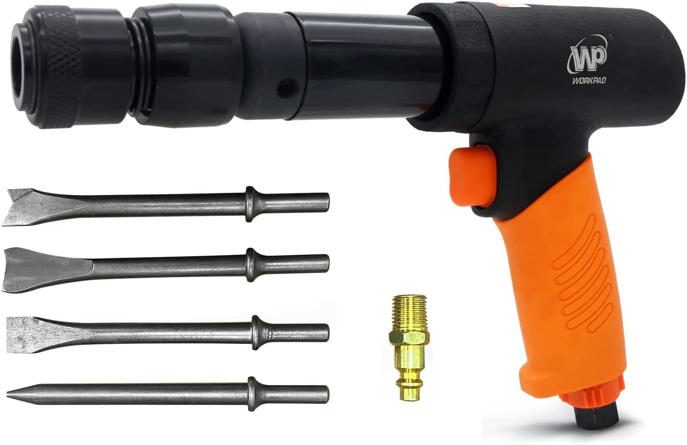 WP WORKPAD Air Hammer, 270mm Long Barrel, 4pcs Chisels, Quick Change Retainer, Straight Edge, High Carbon Steel Blade, Air Chisel Kit