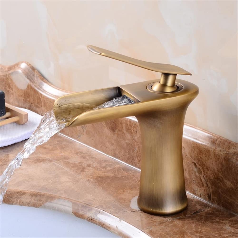 HCFYAUIS Antique Brass Waterfall Bathroom Faucet Single Handle Basin Mixer Tap Basin Faucets for Bathroom Kitchen