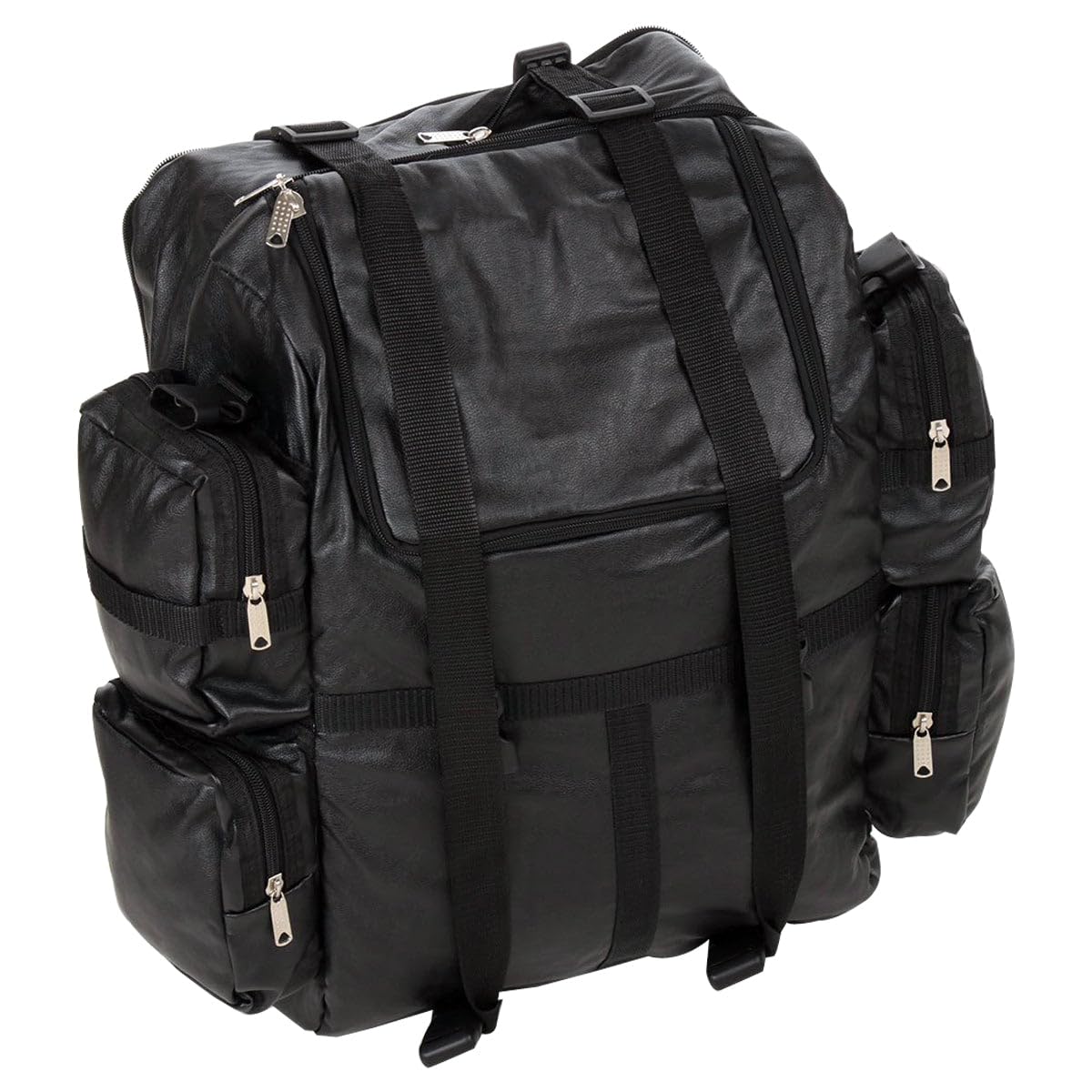 Expandable Black Leather Motorcycle Sissy Bar Bag, Weather Resistant Luggage with Secure Mounting and Multiple Storage Compartments