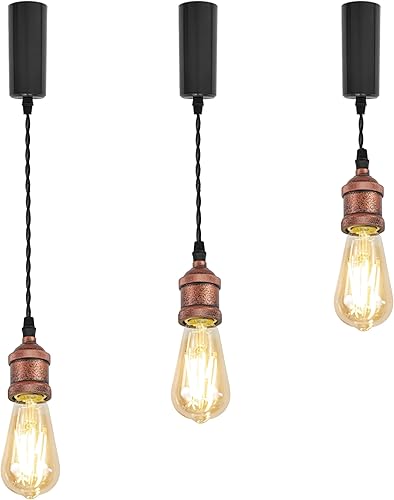 Miniatura 52 de Kiven Colgantes de iluminación de riel tipo H, luces colgantes industriales de pista H con cuerda de tejido negro de 7 pulgadas de longitud, paquete