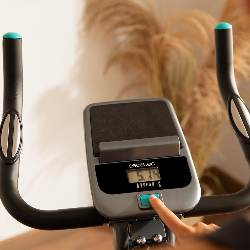Cecotec Vélo Statique Pliable Magnétique X-Bike avec Écran LCD, Résistance Variable (8 niveaux), Selle Confort, Volant d’Inertie 1,5k, 2,5 et 3kg, Pliage Facile et Compact