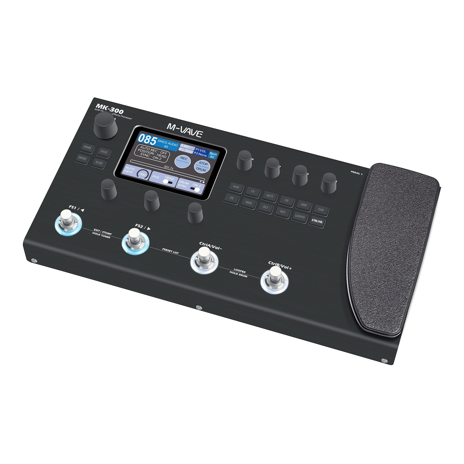 Processore di Effetti per Chitarra Modello Drum Machine da 120 AMP Interfaccia MIDI Re-Amp Processore Multieffetto per Chitarra Portatile Pedale Ricaricabile la Regist (Nero)