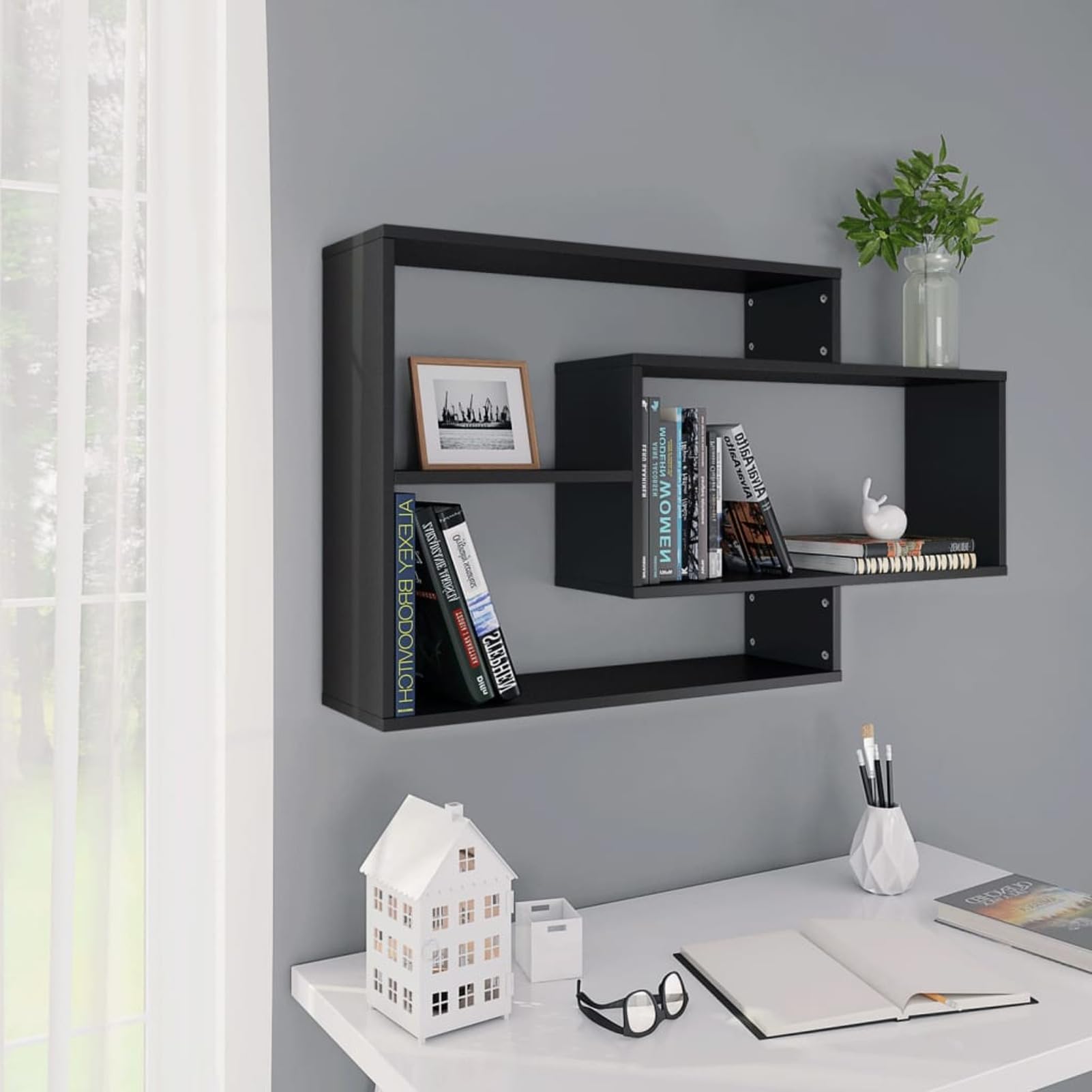 Southern Enterprises Mensola A Torre AMZ3949ZH, 12 Ripiani In Metallo, Nero, 165,7 Cm