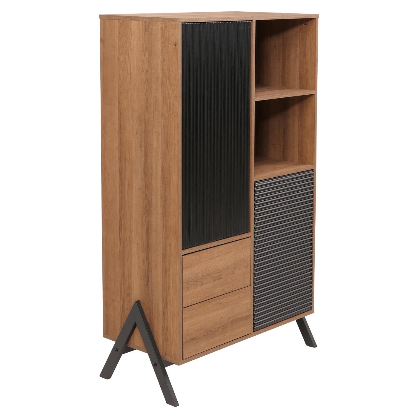 Mendler Hochschrank HWC-O40, Schrank Highboard mit Türen Staufächer Schubladen, MDF Metall Melamin 138x79x40cm - Natur