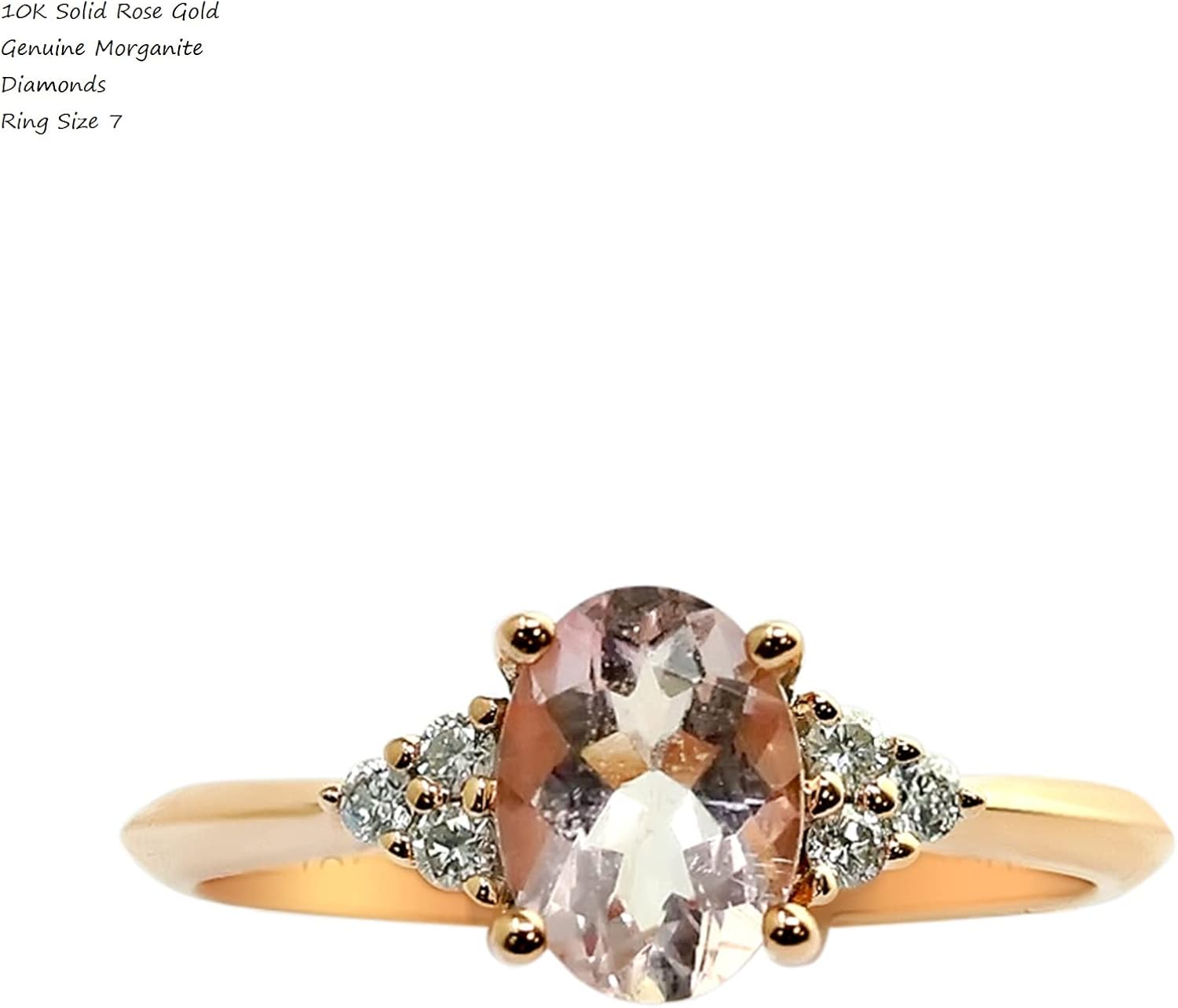 10K Rose Gold Genuine Morganite 1-1/8Ct Oval with Diamond Ring. Size 7