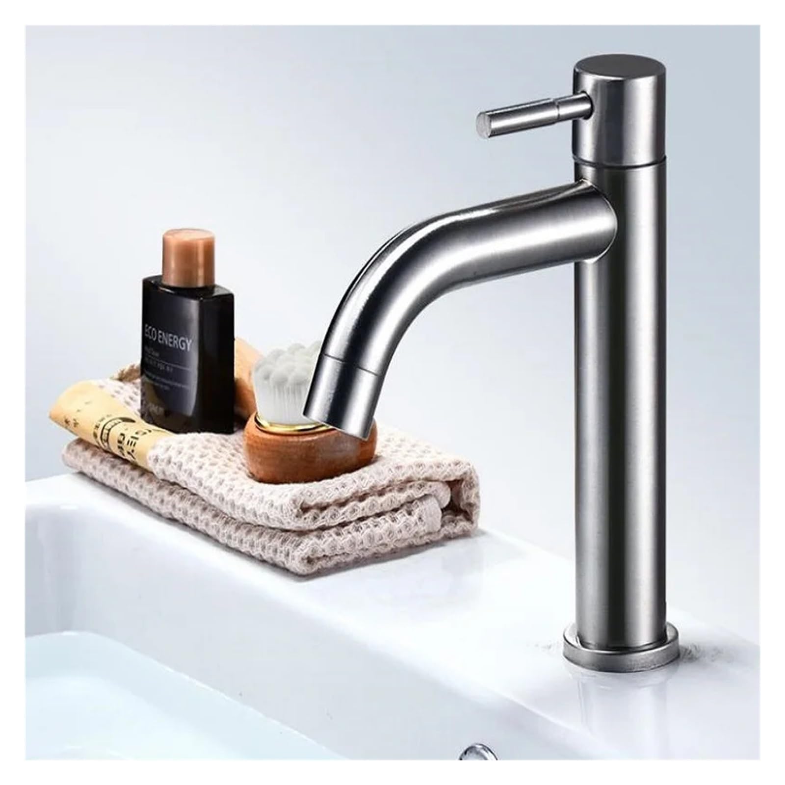 Robinet d'évier de salle de bains eau froide cuisine lave-mains 1 trou inox