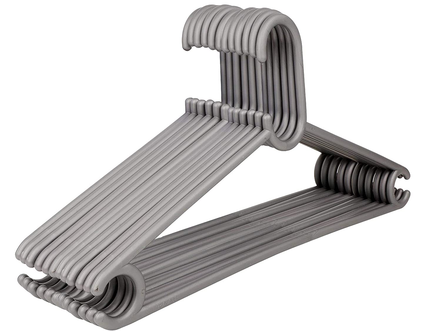 RATAN PLASTICWARE Reva 12 pcs Set -Silver | Durable Non-Slip Wardrobe Organiser Clothes Plastic Hangers for Drying & Showcase Shirt/Coat/Saree/Pants Cloth Holder