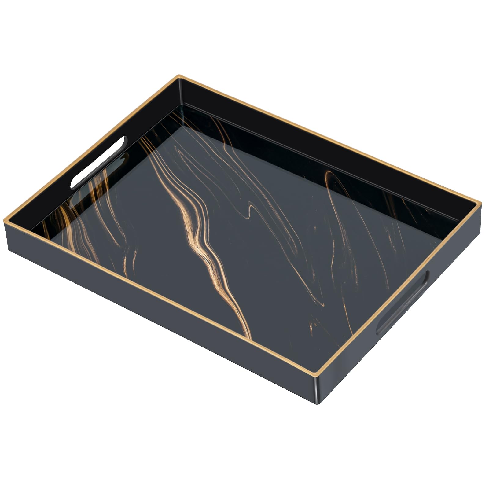 Vassoio da portata, vassoio con manico moderno decorativo rettangolare per caffè, vassoio grande infrangibile per cucina, soggiorno, bar, feste (37 x 27 x 4,5 CM)