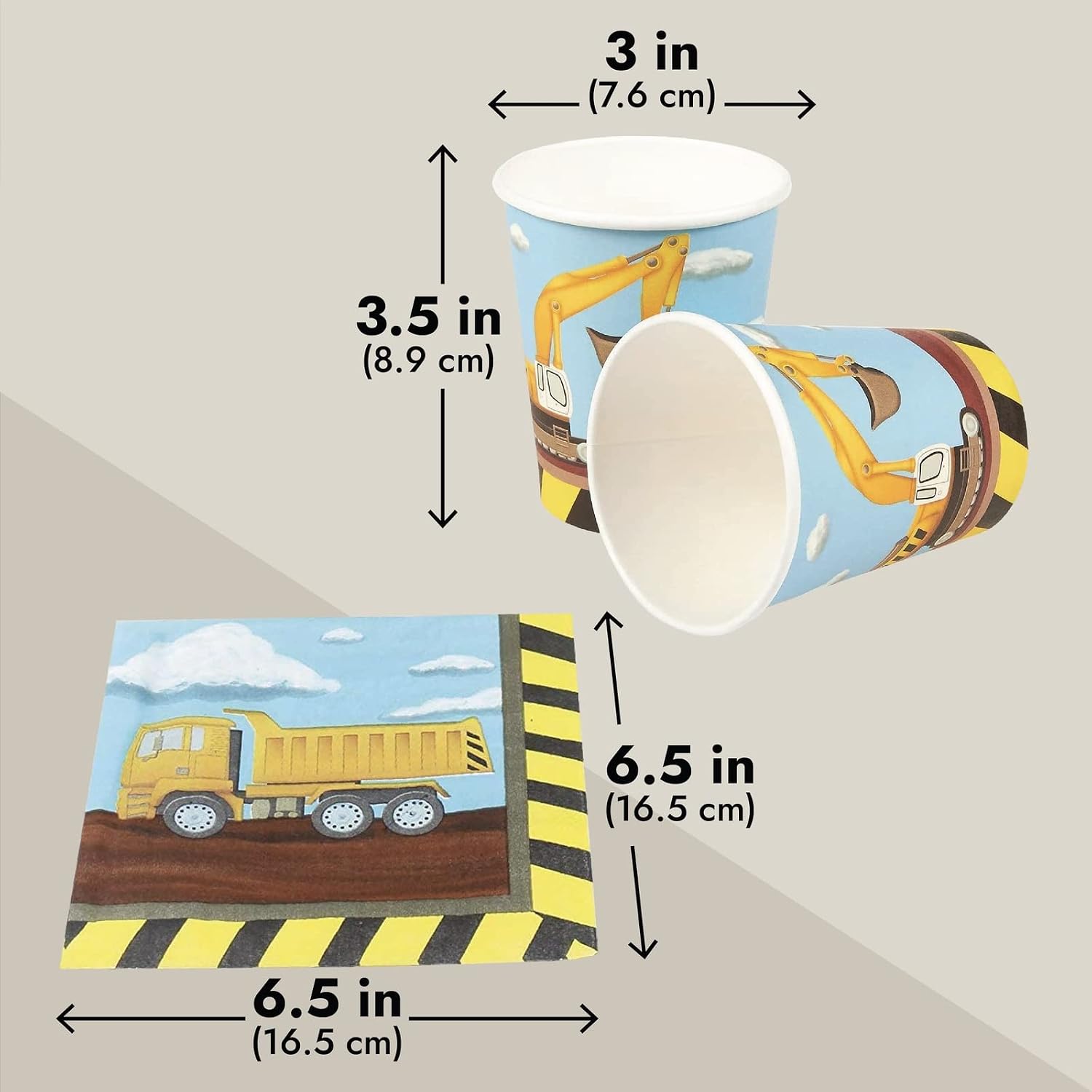 Construction Site Party Bundle, Includes Plates, Napkins, Cups and Cutlery (Serves 24, 144 Pieces)