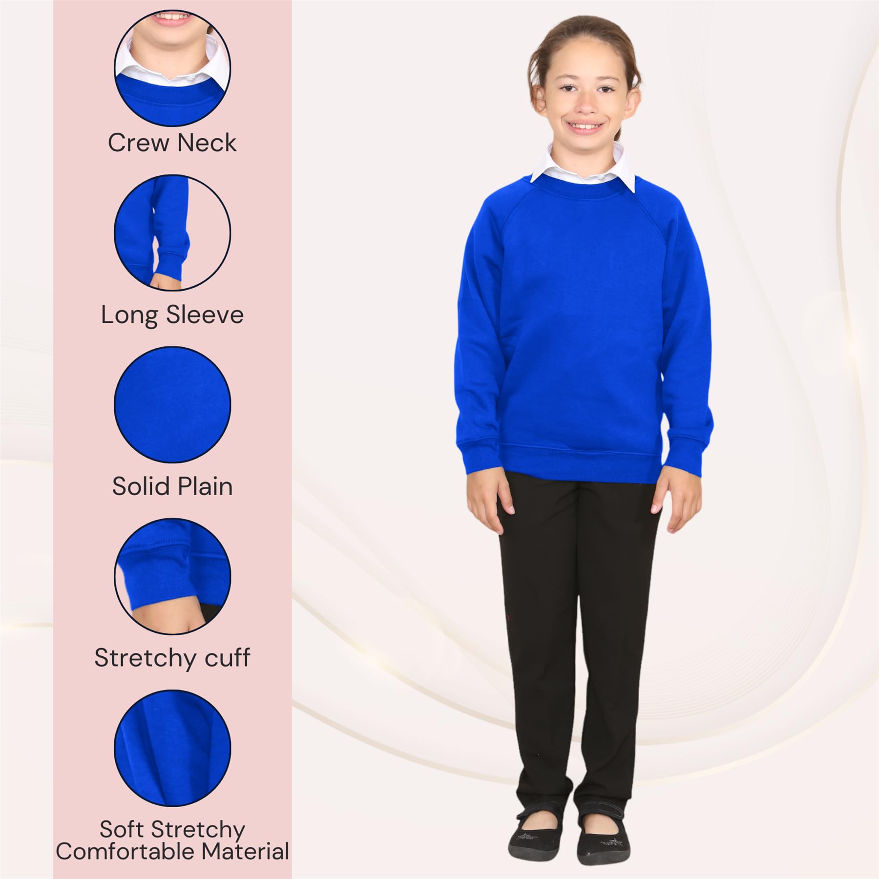 Maglioni per bambini uniformi per ragazzi e ragazze, tinta unita, a maniche lunghe, girocollo, maglione essenziale per uniforme scolastica ragazzi e ragazze