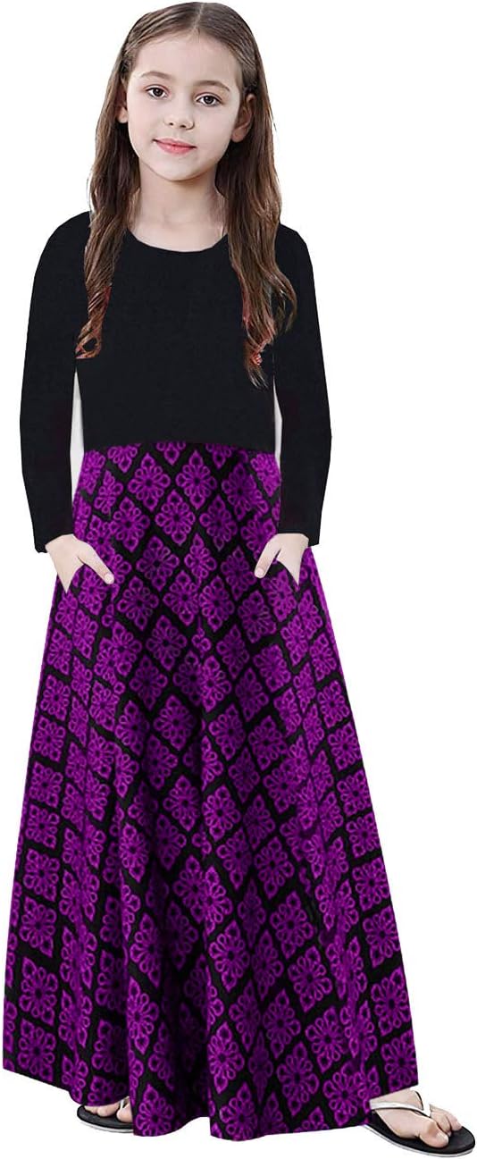 KYMIDY Girls Maxi Dress Kids Long Sleeve Casual Floral Dresses with Pockets for Girls 6-14 Years