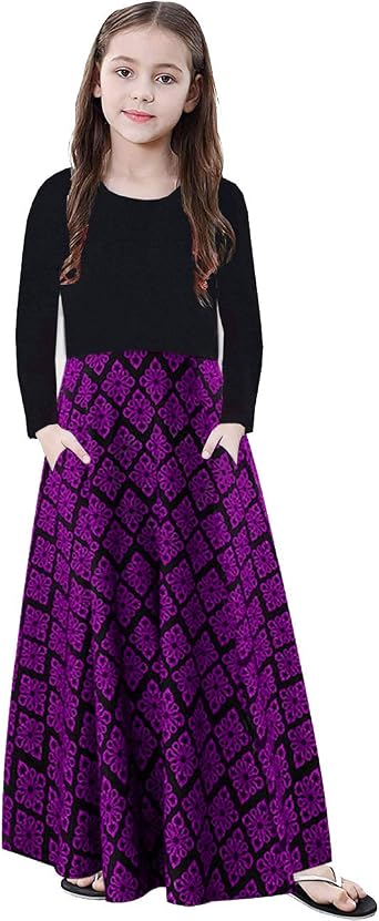 KYMIDY Girls Maxi Dress Kids Long Sleeve Casual Floral Dresses with Pockets for Girls 6-14 Years