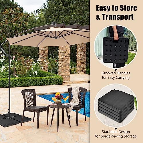 Giantex Cantilever Umbrella Base 220 lbs, 4 PCS Patio Umbrella Stand Water Sand Filled, Heavy Duty HDPE Offset Umbrella Weights with 4 Connecting Pins, Easy-Fill Spouts, for Outside Garden Poolside