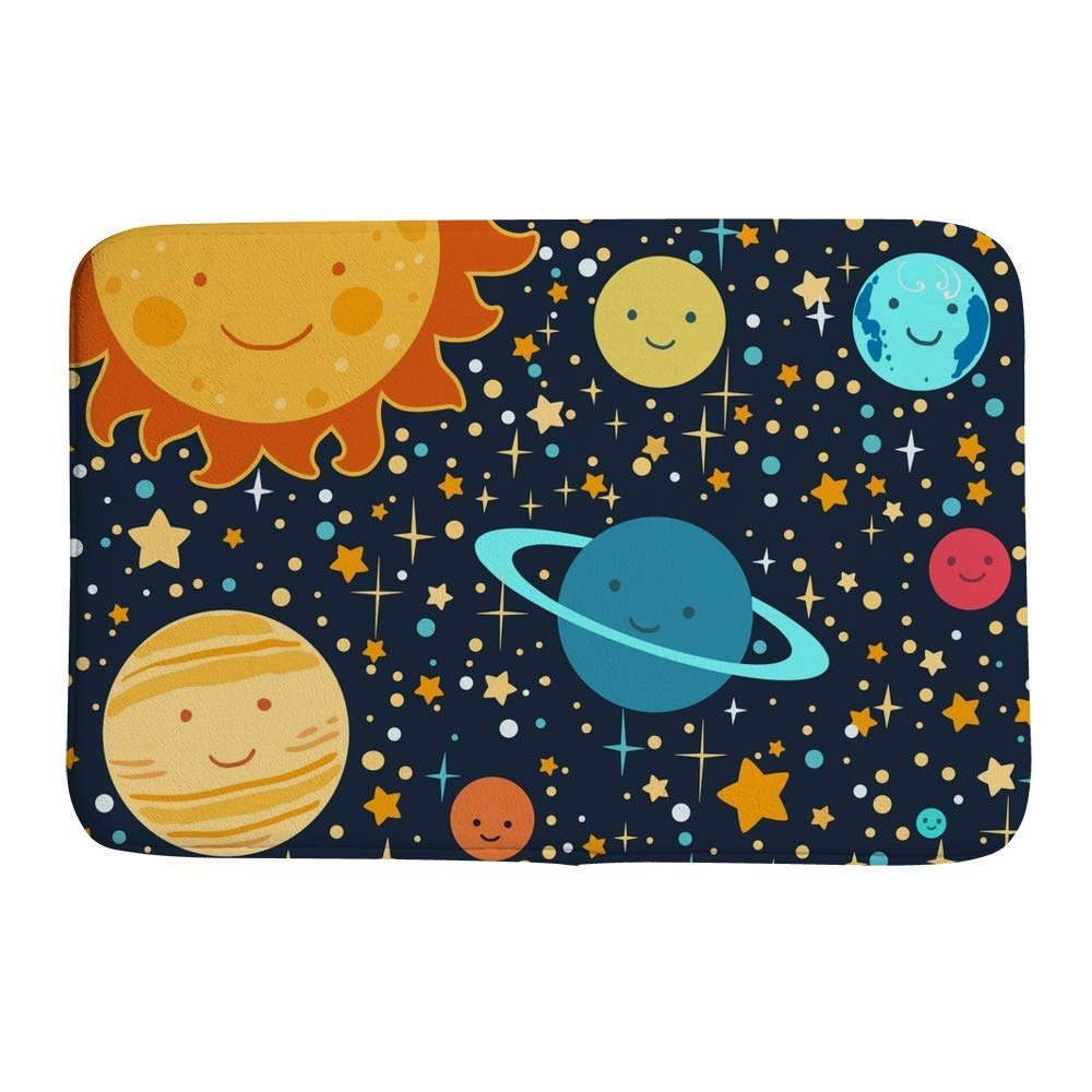 Tapis de bain antidérapant enfant système solaire en velours ultra absorbant 36x61 cm