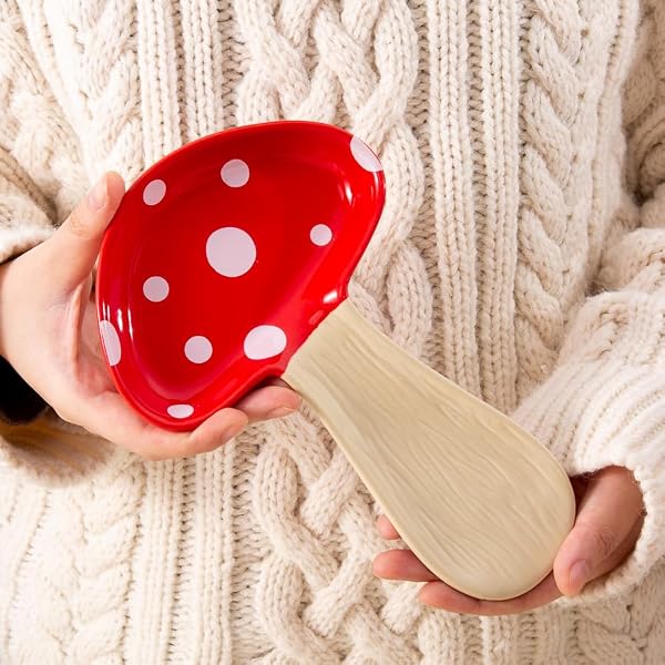 YumiPLUS Ceramic Mushroom Spoon Rest, Farmhouse Spoon Holder, Red, 1PC by YumiPLUS - Used condition - Image 9