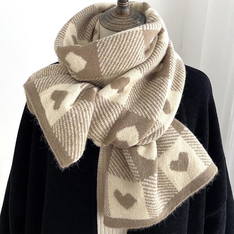 yolrdiw Women's Vintage Cute Heart Plaid Scarf Cashmere Feel Winter Warm Valentine's Day Gift2