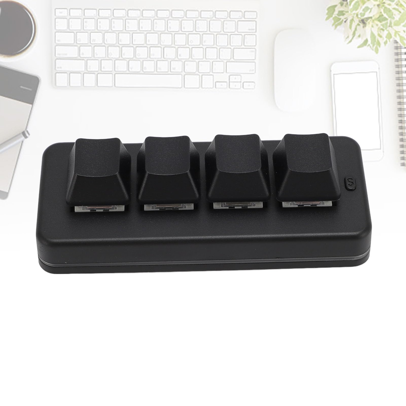 Bewinner Programmierbare Makromechanische Tastatur mit 4 Tasten, Kabelloses 2,4-G-Bluetooth und Kabelgebundenes USB-Gaming-Pad mit Blauem Schalter mit RGB-Hintergrundbeleuchtung für PC,