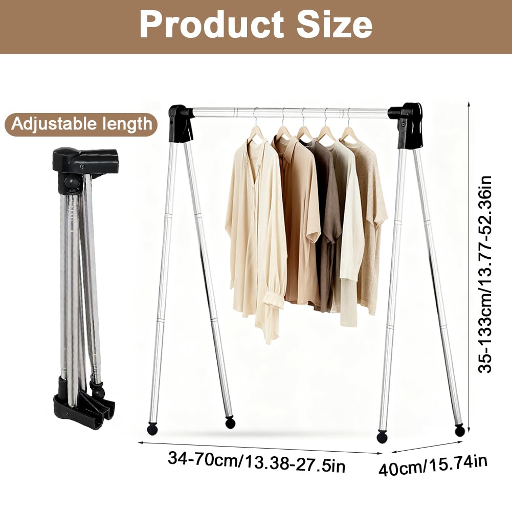 CEWROM Portant à vêtements pliable, portable, extensible, réglable, petit étendoir à linge en acier inoxydable pour voyage, danse, camping, linge, randonnée