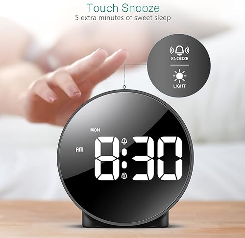 Miniatura 3 de ORIA Reloj despertador digital, pantalla LED HD, reloj de mesa simple, reloj de escritorio electrónico, alarma dual, 12/24 horas, 4 brillo ajustable
