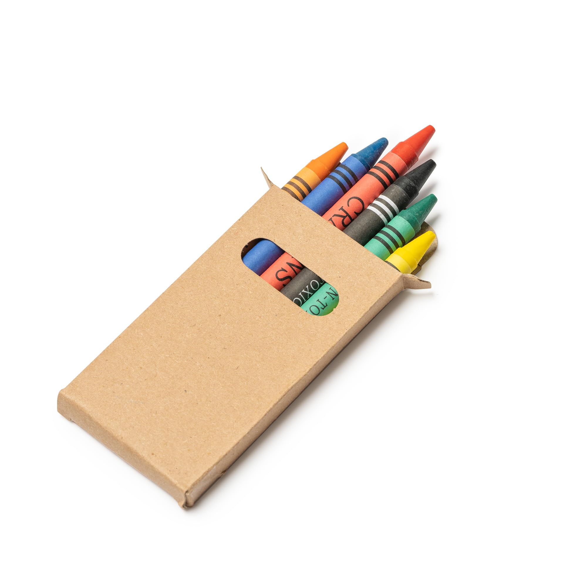 WPRO Wachsmalstifte Kinder Mini – 100 Sets mit je 6 Farben, ideal als Mitgebsel zum Kindergeburtstag, Gastgeschenk für Praxis, Restaurant oder Schule | Farbstifte Jungen Mädchen | Kartonbox braun