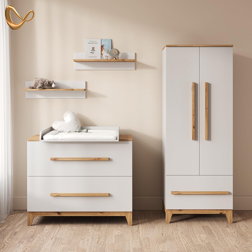 Livinity Guardaroba per bambini Mailo, Bianco/Artisan, 70 x 186.8 cm con 4 cassettiper un deposito elegante con tanto spazio