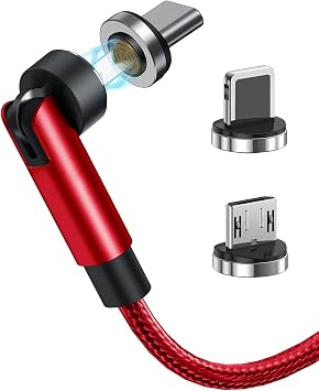 7-Pin Magnetic Charging Cable, 360 Rotating 3 in 1 USB C Magnetic Phone Charger, 3A Fast Charging with Data Transfer for Android/i-Product/Micro-Red 6.6ft