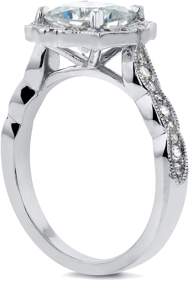 Kobelli Antique Style Floral Cushion-cut Moissanite Engagement Ring 2 CTW 14k White Gold