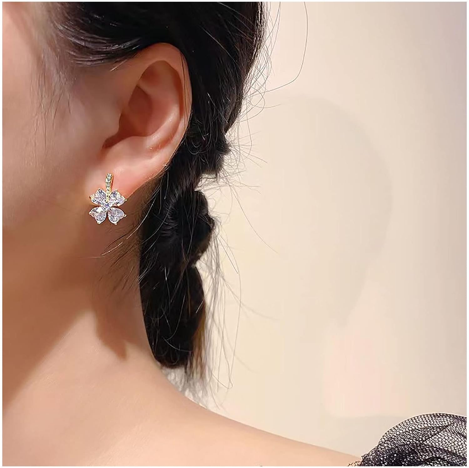 Vintage Crystal Flower Earrings Rhinestone Flower Stud Earrings Gold Crystal Petal Earrings Sparkly Cz Bridal Earrings Jewelry for Women - Image 6