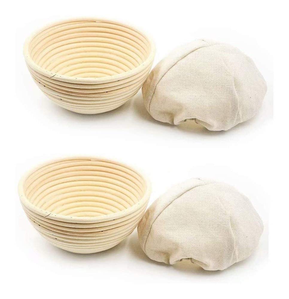 Proofing Basket 2 Packs 9 Inch/22cm Bread Banneton Proofing Basket with Linen Liner Cloth Handmade Rattan Bowl for Professional & Home