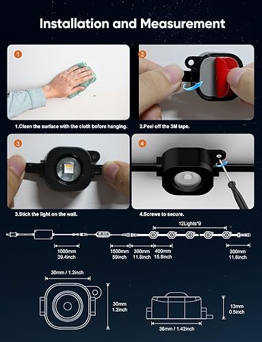 Miniatura 9 de Luces permanentes para exteriores de 150 pies, luz de alero RGBW con 108 luces LED, más de 111 modos de escenas iluminación al aire libre, luz