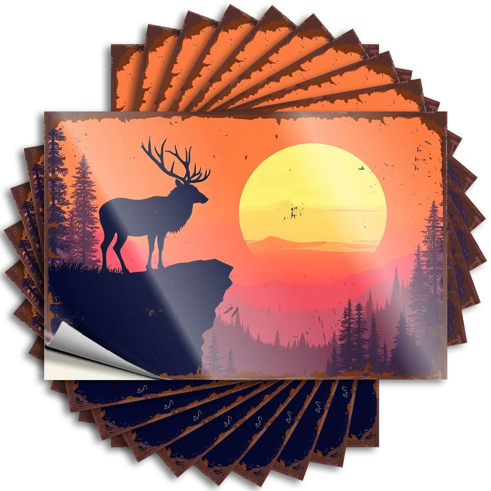 Elk Silhouette Against A Vibrant Sunset Backdrop. Tattoo Stuff for Men Self Adhesive | Love Case Vinyl Sticker Pack for Narrow(6X9CM)