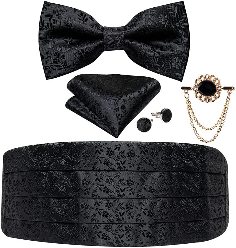 Silk Wedding Men's Cummerbunds Bow Tie Brooch Set Tuxedo Formal Wide Belt Ceremonial Belt Elastic Waistband