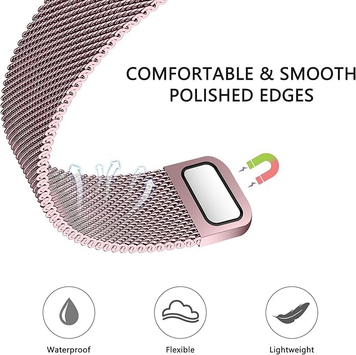 Image of Meyaar Magnetic Loop for Apple Watch Band 46mm 42mm 44mm 45mm 49mm Women Men,Magnet Stainless Steel Mesh Metal Strap for iWatch Ultra /2 Series 10 9 8 7 6 5 4,SE /2nd Generation (Black-Pink)