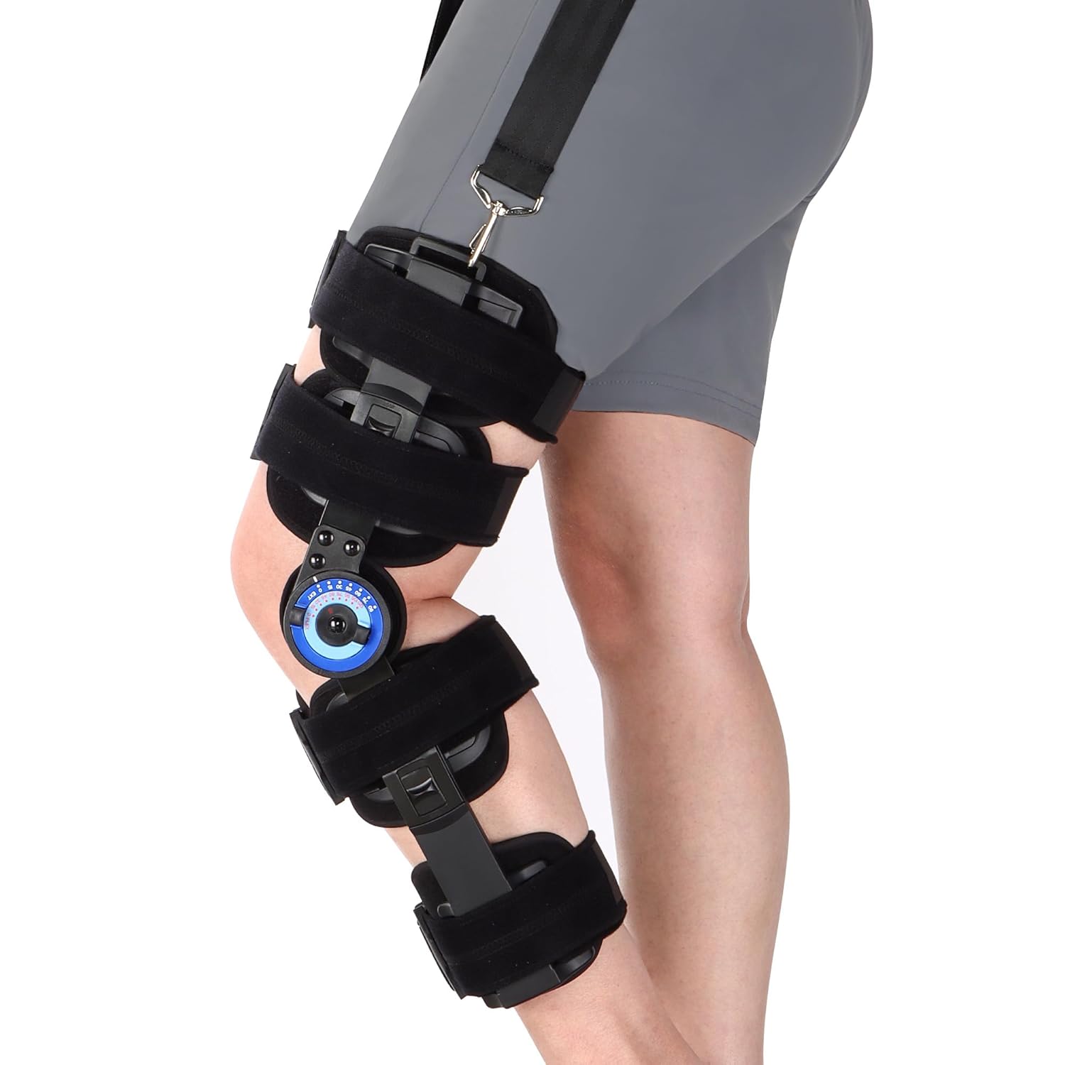 Hinged Knee Brace ROM Post Op,Adjustable With Leg Stabilizers Locking, ACL, PCL, MCL Meniscus Tear & Arthritis Support Knee Immobilizer Brace,Orthopedic Rehab One Size blue