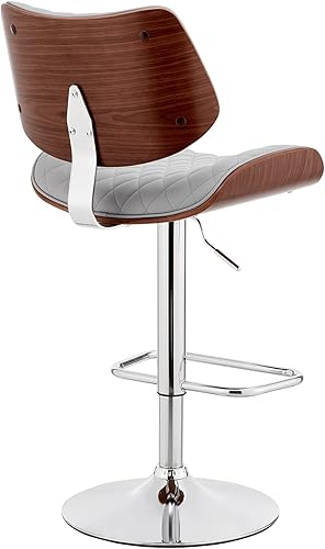 Miniatura 6 de Armen Living Leland Taburete de bar ajustable de piel sintética gris y acabado cromado