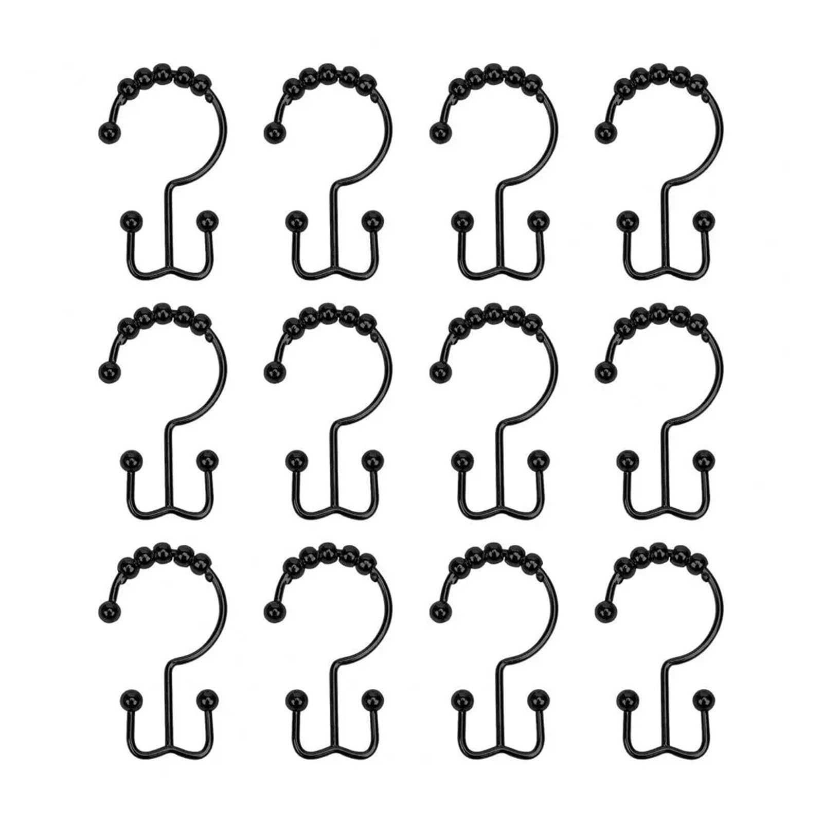 Curtain Hooks 12pcs Stainless Steel Shower Hooks-Smooth Gliding Metal Rings-Double Hook Design(Hg026black)