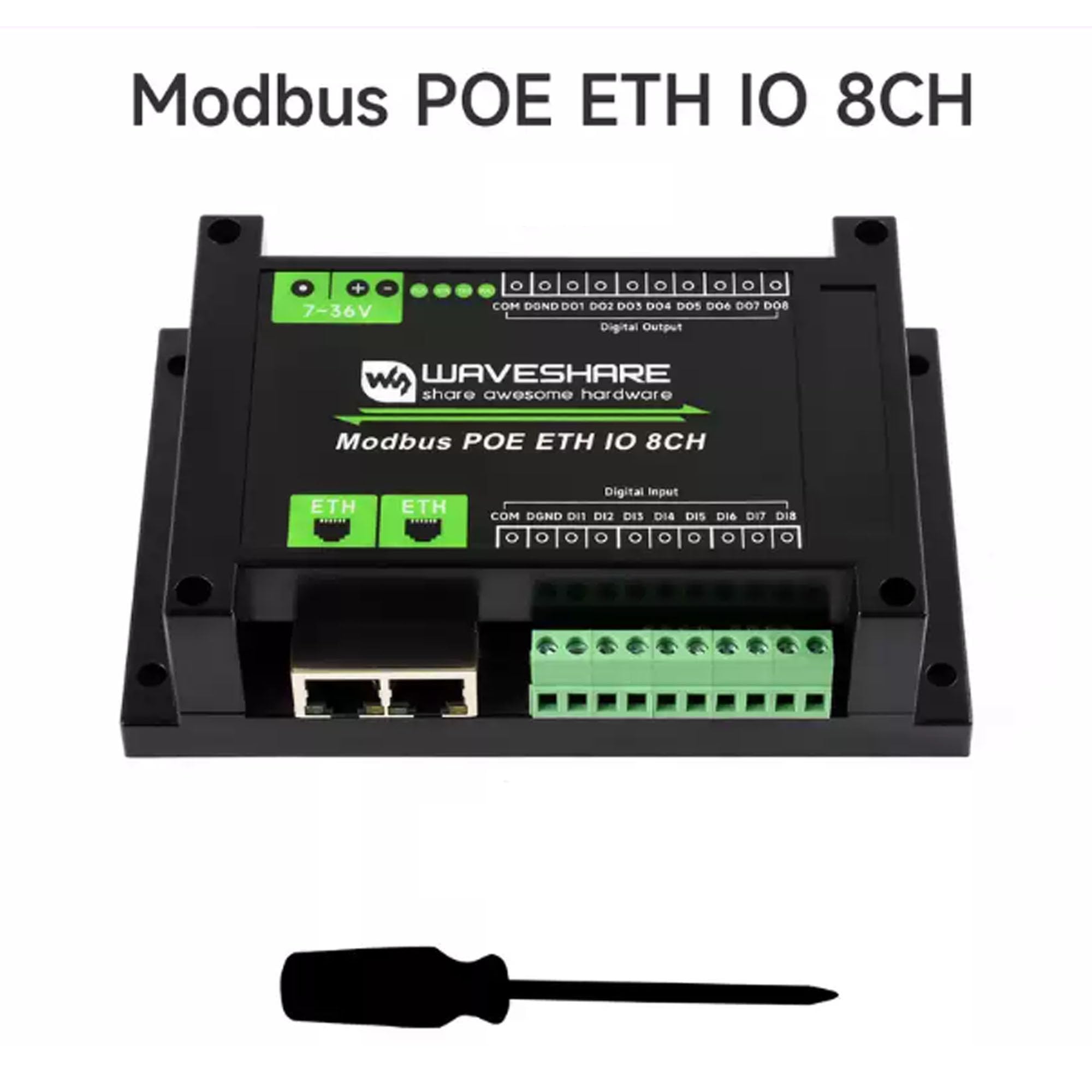 Módulos Ethernet IO Modbus, 8DI/8DO, aislado, PoE, DIN Rail, 7-36 V